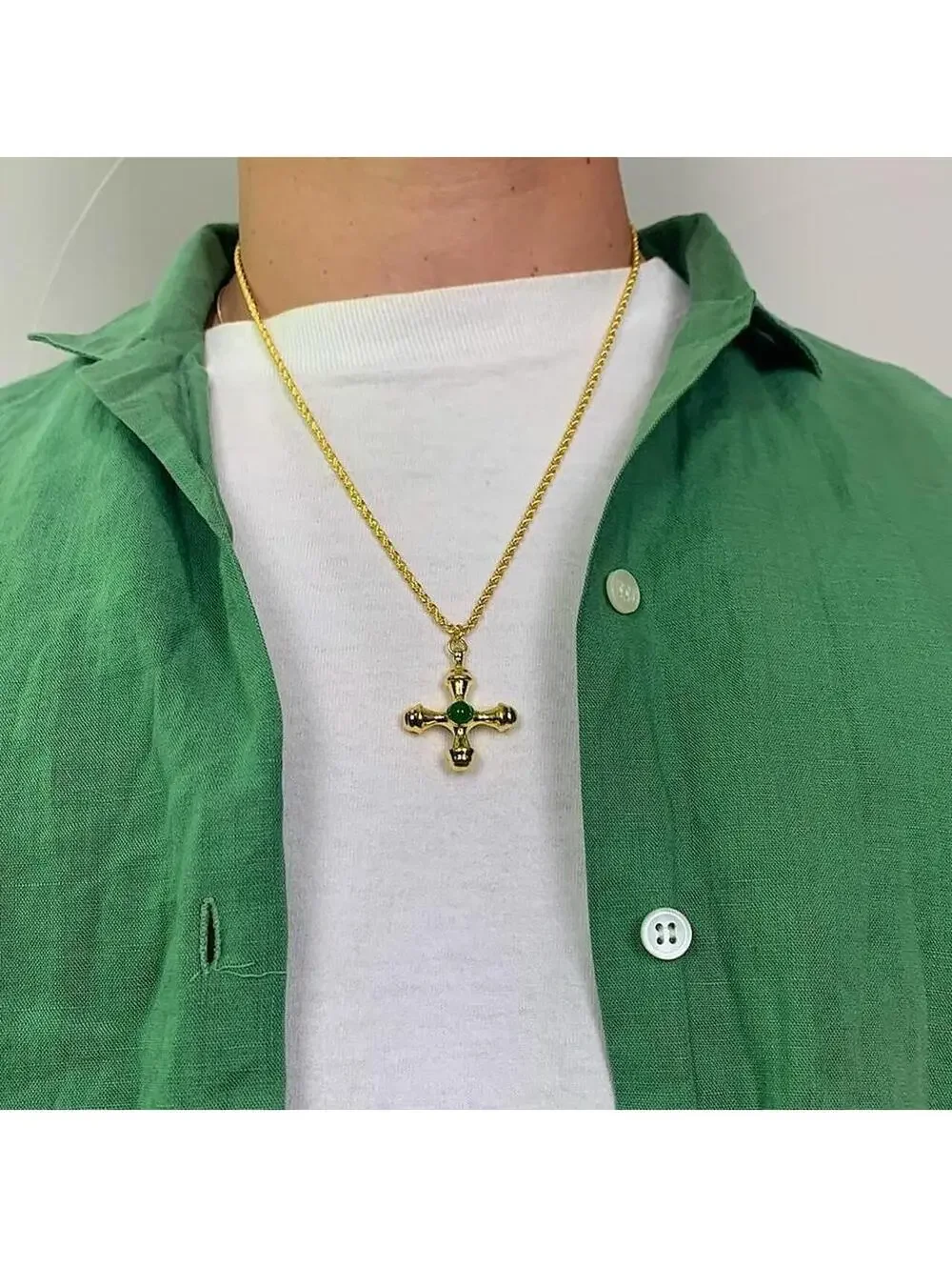 Y2k 2000s style Cyber Star Cross Pendant Gold Rope Chain Necklace. Stainless